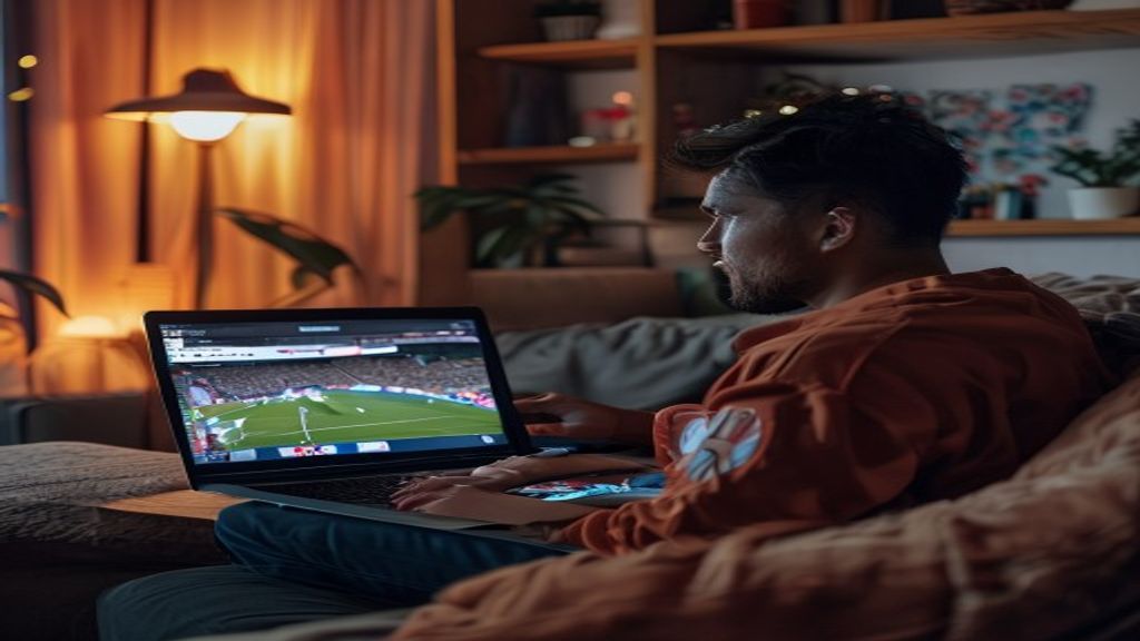 Gambar menampilkan perbandingan pilihan menonton Liga Italia melalui platform resmi vs aplikasi tidak resmi.