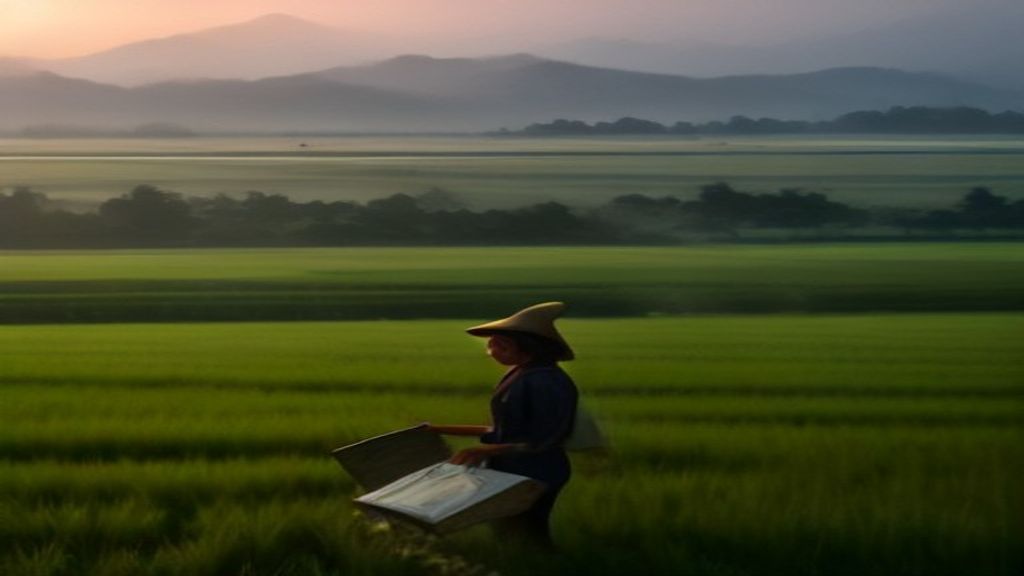 Diagram strategi mengelola curah hujan dan suhu untuk meningkatkan produktivitas pertanian sawah secara berkelanjutan.
