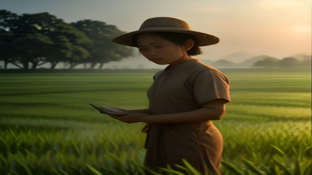 Diagram menunjukkan strategi mengelola curah hujan dan suhu untuk meningkatkan produktivitas sawah.