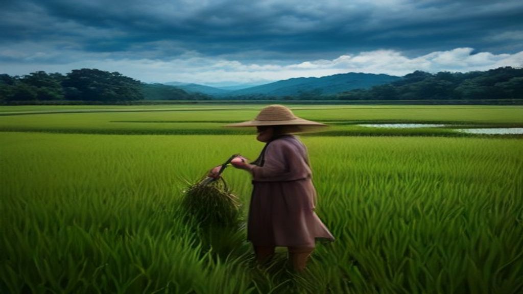 Grafik perbandingan curah hujan dan suhu di lahan sawah, menunjukkan dampak iklim pada produksi pertanian.