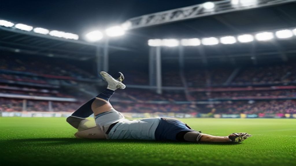 Pemain sepak bola keluar lapangan dengan ekspresi kemenangan setelah mencetak gol.