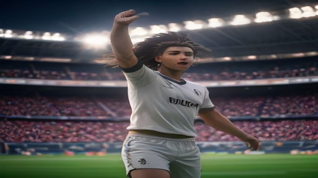 Pemain sepak bola dengan jersey cerah mencetak gol terbanyak, menampilkan tembakan kuat.